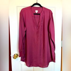 A New Day Women’s Maroon Top Tunic Blouse EUC Sz L V-Neck 1/4 Button Up